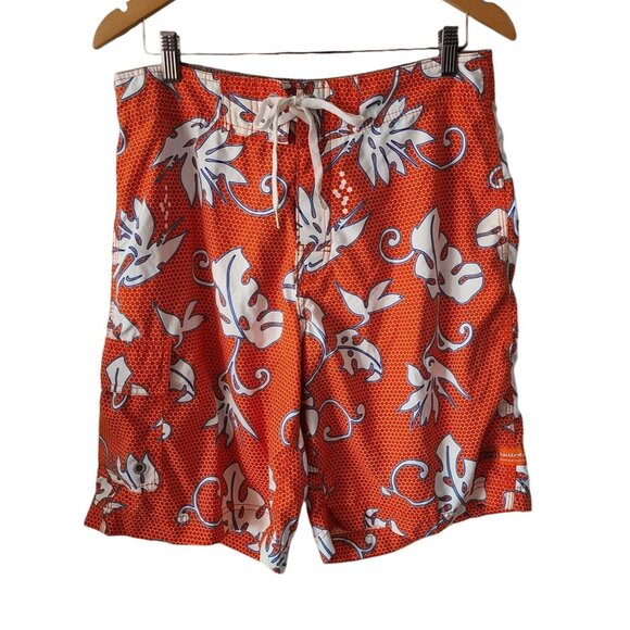 Billabong Y2K US Men's Size 33 Orange Hibiscus Aloha Board Shorts 9" Inseam - Picture 1 of 14